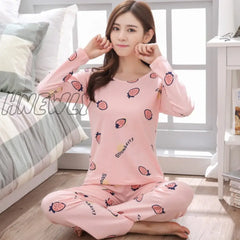 Women Pajamas Set Girl Sleepwear Pijama Long Pyjamas Suit Female Clothing Nightwear Brown / L