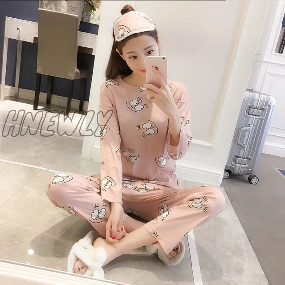 Women Pajamas Set Girl Sleepwear Pijama Long Pyjamas Suit Female Clothing Nightwear Champagne / L