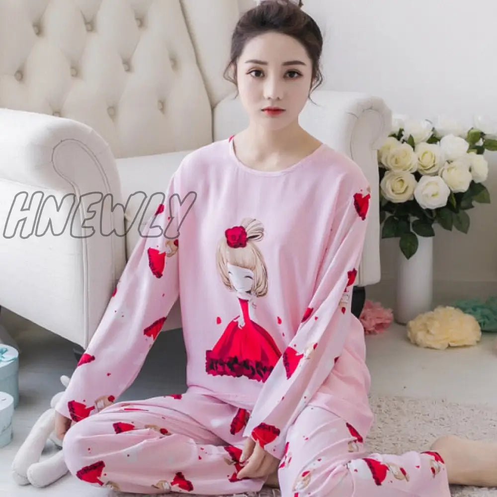 Women Pajamas Set Girl Sleepwear Pijama Long Pyjamas Suit Female Clothing Nightwear Lavender / L