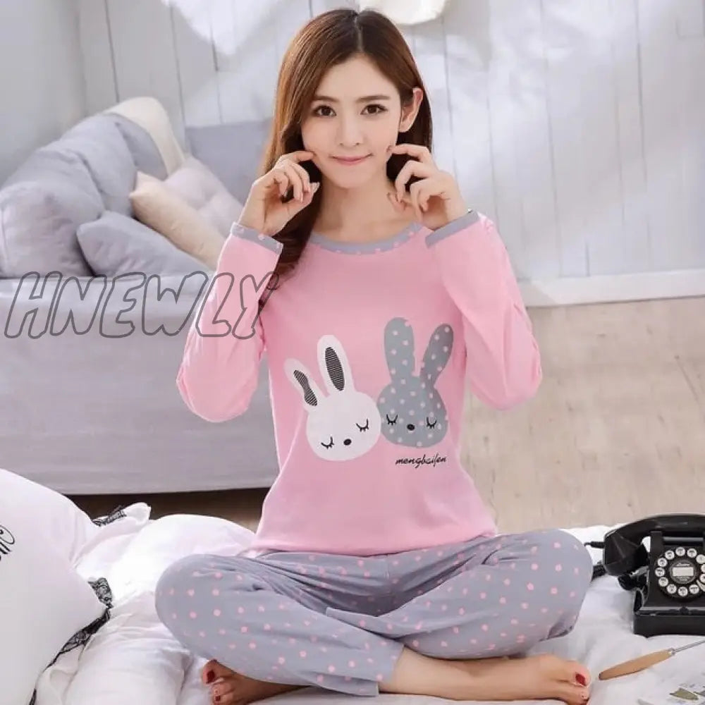 Women Pajamas Set Girl Sleepwear Pijama Long Pyjamas Suit Female Clothing Nightwear Style 14 / M