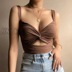 Women Sexy Hollow Out Bandage Short Style Tank Tops V - Neck Solid Backless Sleeveless Ladies