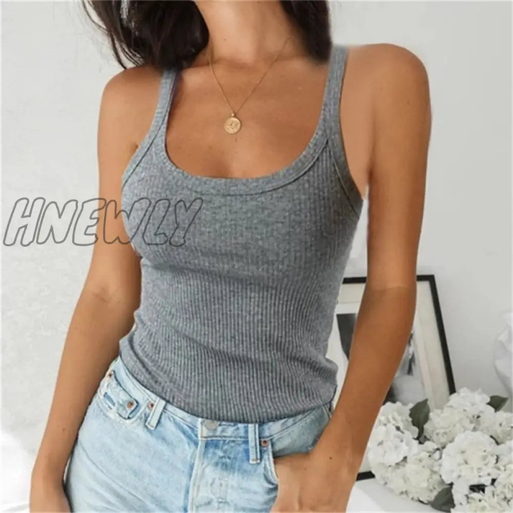 Women Sleeveless Spaghetti Vest Quality Knitted Camis U - Neck Tank Tops Casual Solid Color Basic