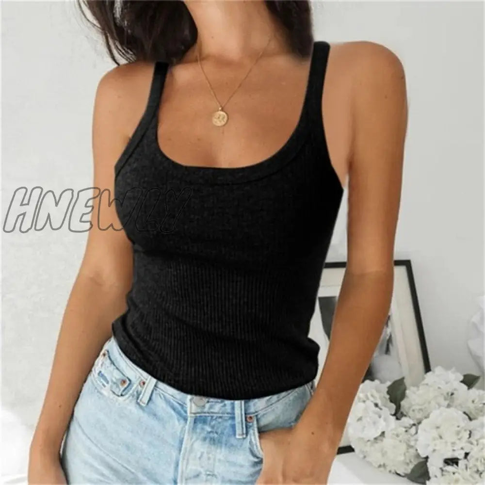 Women Sleeveless Spaghetti Vest Quality Knitted Camis U - Neck Tank Tops Casual Solid Color Basic