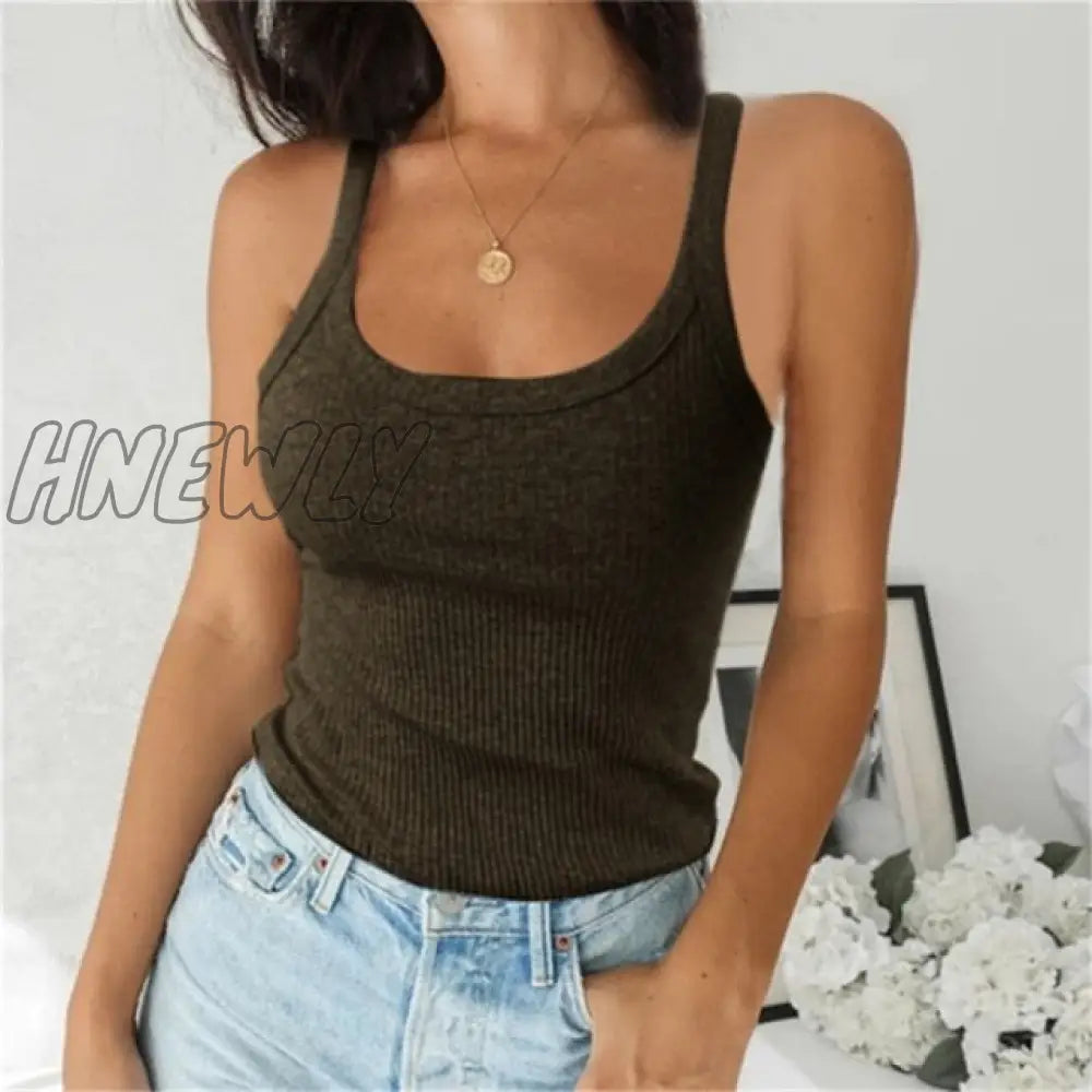 Women Sleeveless Spaghetti Vest Quality Knitted Camis U - Neck Tank Tops Casual Solid Color Basic