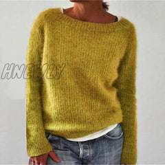 Women Spring Autumn Round Neck Plain Causal Loose Plus Size 6 Colors Knit Wear Sweater Tops S - 3Xl