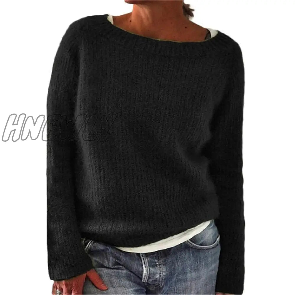 Women Spring Autumn Round Neck Plain Causal Loose Plus Size 6 Colors Knit Wear Sweater Tops S - 3Xl