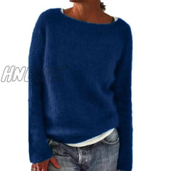 Women Spring Autumn Round Neck Plain Causal Loose Plus Size 6 Colors Knit Wear Sweater Tops S - 3Xl