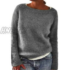 Women Spring Autumn Round Neck Plain Causal Loose Plus Size 6 Colors Knit Wear Sweater Tops S - 3Xl