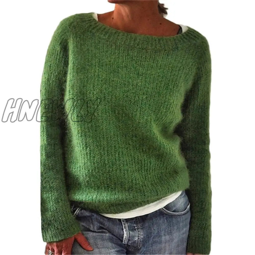 Women Spring Autumn Round Neck Plain Causal Loose Plus Size 6 Colors Knit Wear Sweater Tops S - 3Xl