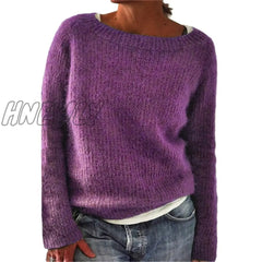 Women Spring Autumn Round Neck Plain Causal Loose Plus Size 6 Colors Knit Wear Sweater Tops S - 3Xl