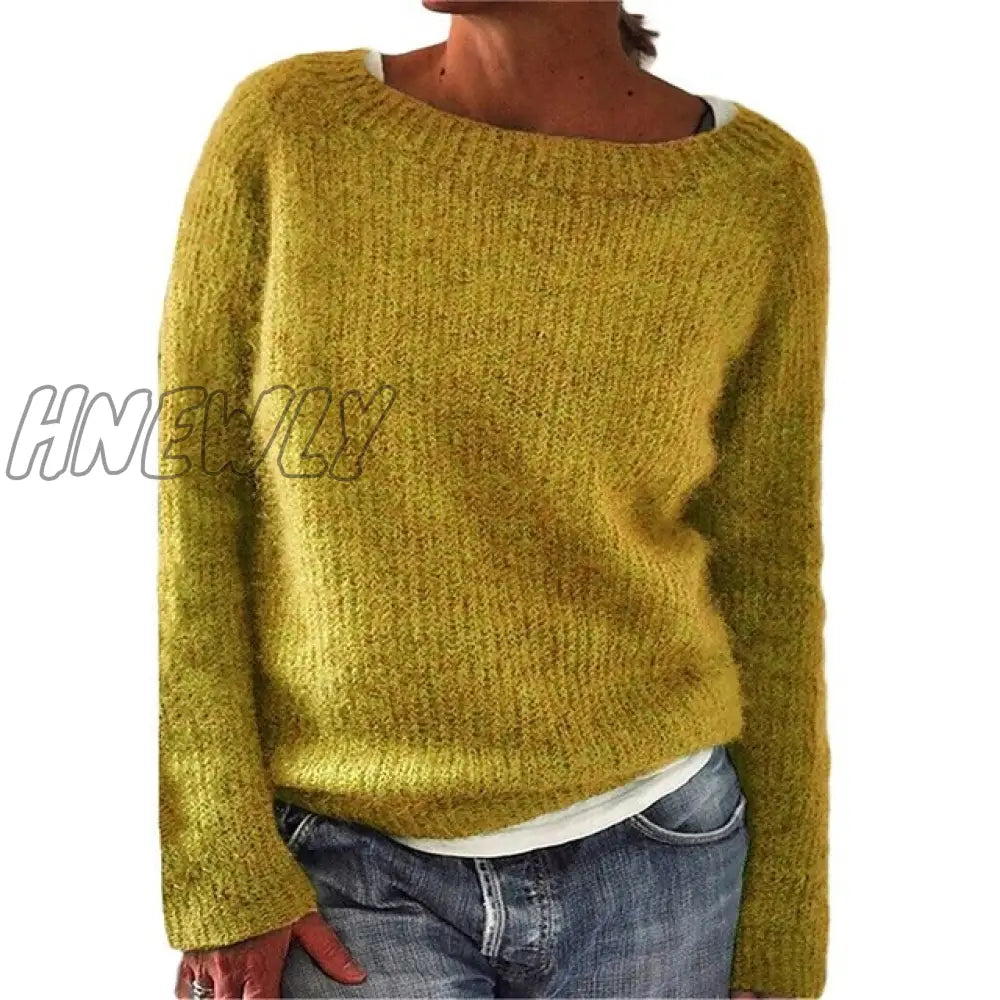 Women Spring Autumn Round Neck Plain Causal Loose Plus Size 6 Colors Knit Wear Sweater Tops S - 3Xl