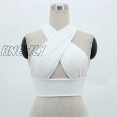 Women Strappy Cross Over Front Cut Out Halter Neck Sleeveless Backless Crop Top Bandage Vest Summer