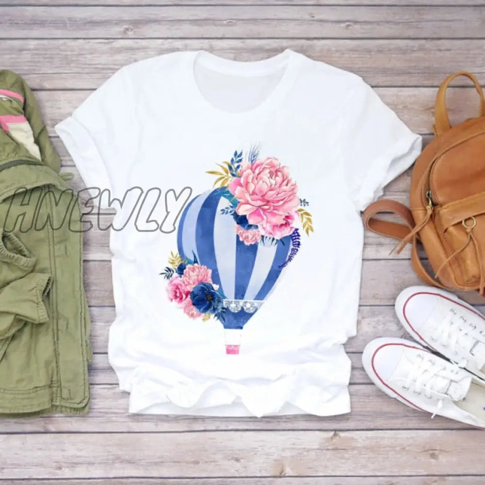 Women Summer Short Sleeve Floral Flower Fashion Lady T - Shirts Top T Shirt Ladies Womens Graphic