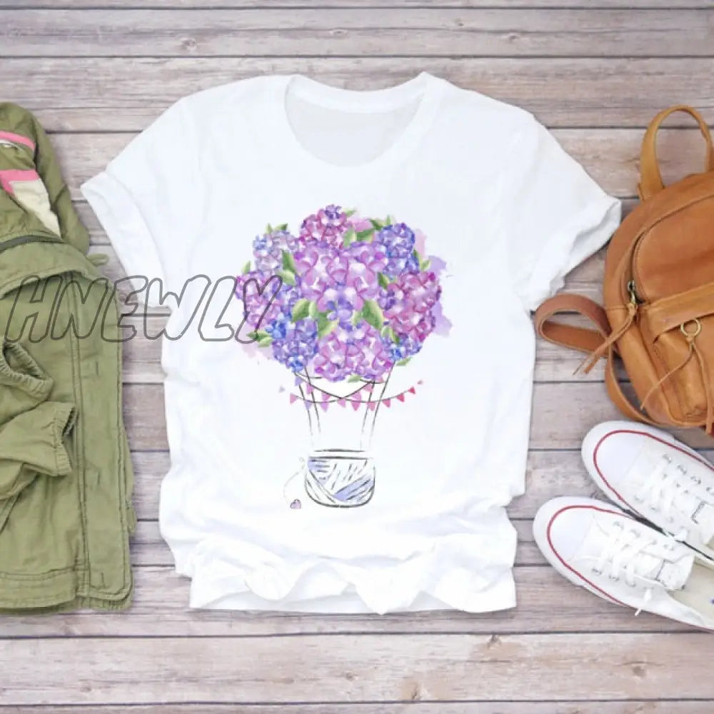 Women Summer Short Sleeve Floral Flower Fashion Lady T - Shirts Top T Shirt Ladies Womens Graphic