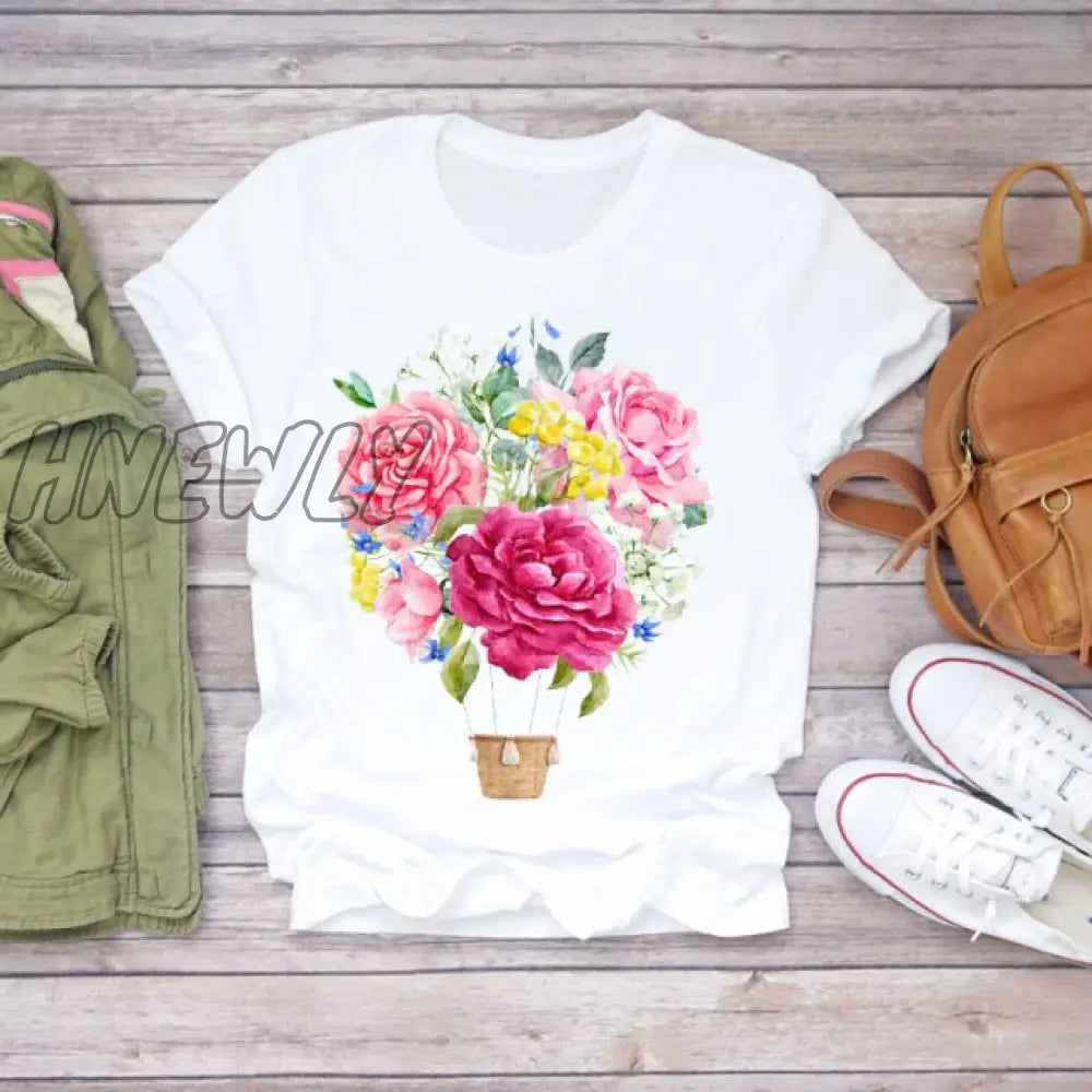 Women Summer Short Sleeve Floral Flower Fashion Lady T - Shirts Top T Shirt Ladies Womens Graphic