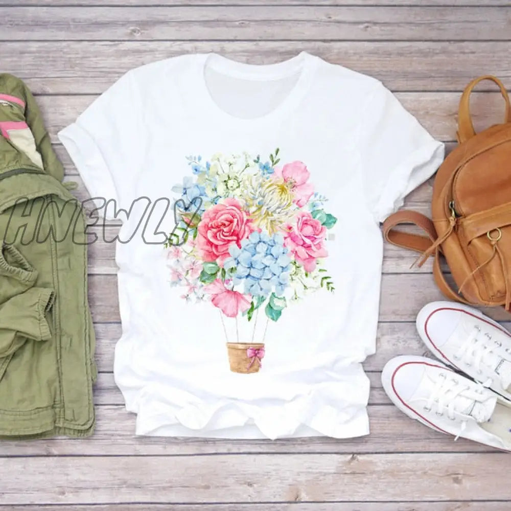 Women Summer Short Sleeve Floral Flower Fashion Lady T - Shirts Top T Shirt Ladies Womens Graphic