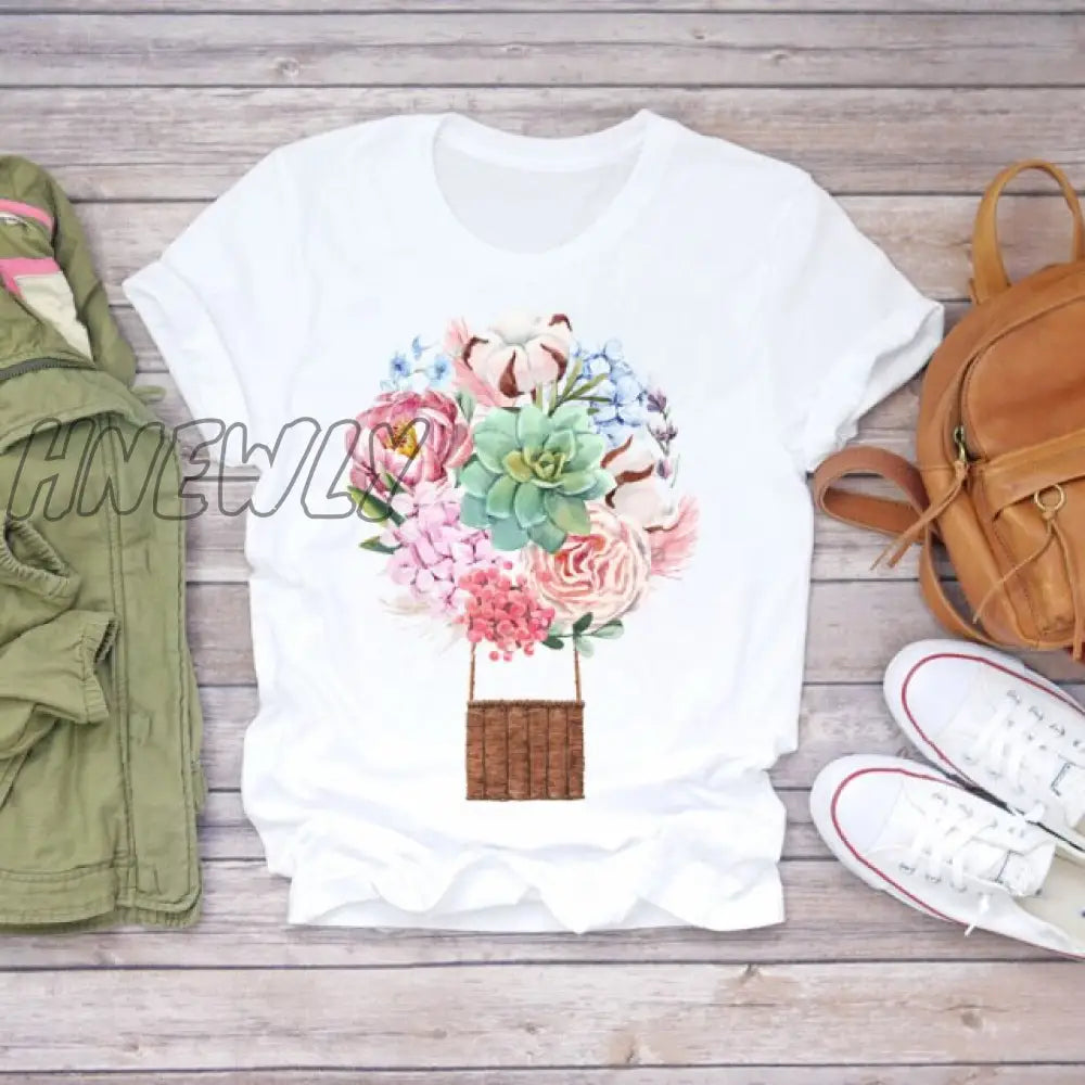 Women Summer Short Sleeve Floral Flower Fashion Lady T - Shirts Top T Shirt Ladies Womens Graphic