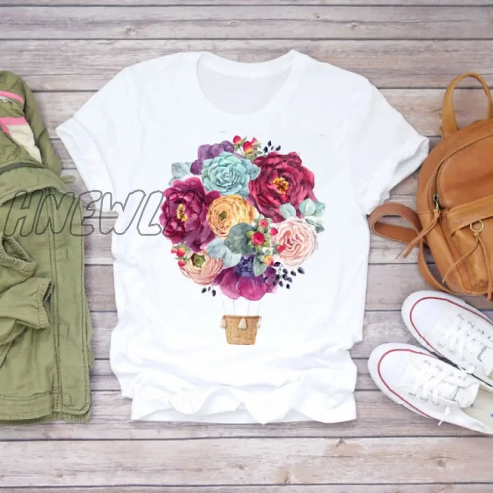 Women Summer Short Sleeve Floral Flower Fashion Lady T - Shirts Top T Shirt Ladies Womens Graphic