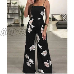 Women Super Comfy Floral Dungarees Jumpsuit Fashion Trend Sling Print Wide Leg Loose Long Pant