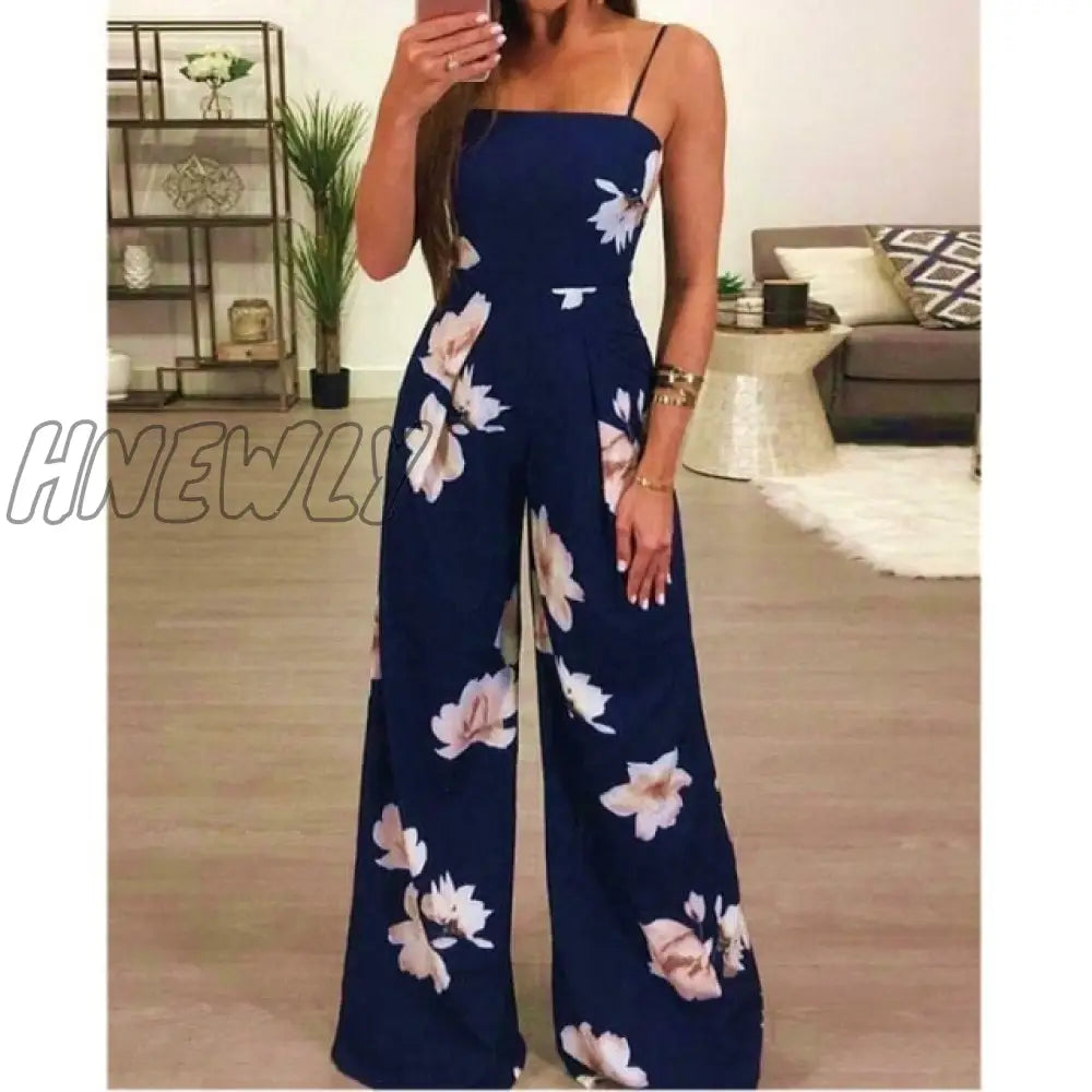 Women Super Comfy Floral Dungarees Jumpsuit Fashion Trend Sling Print Wide Leg Loose Long Pant