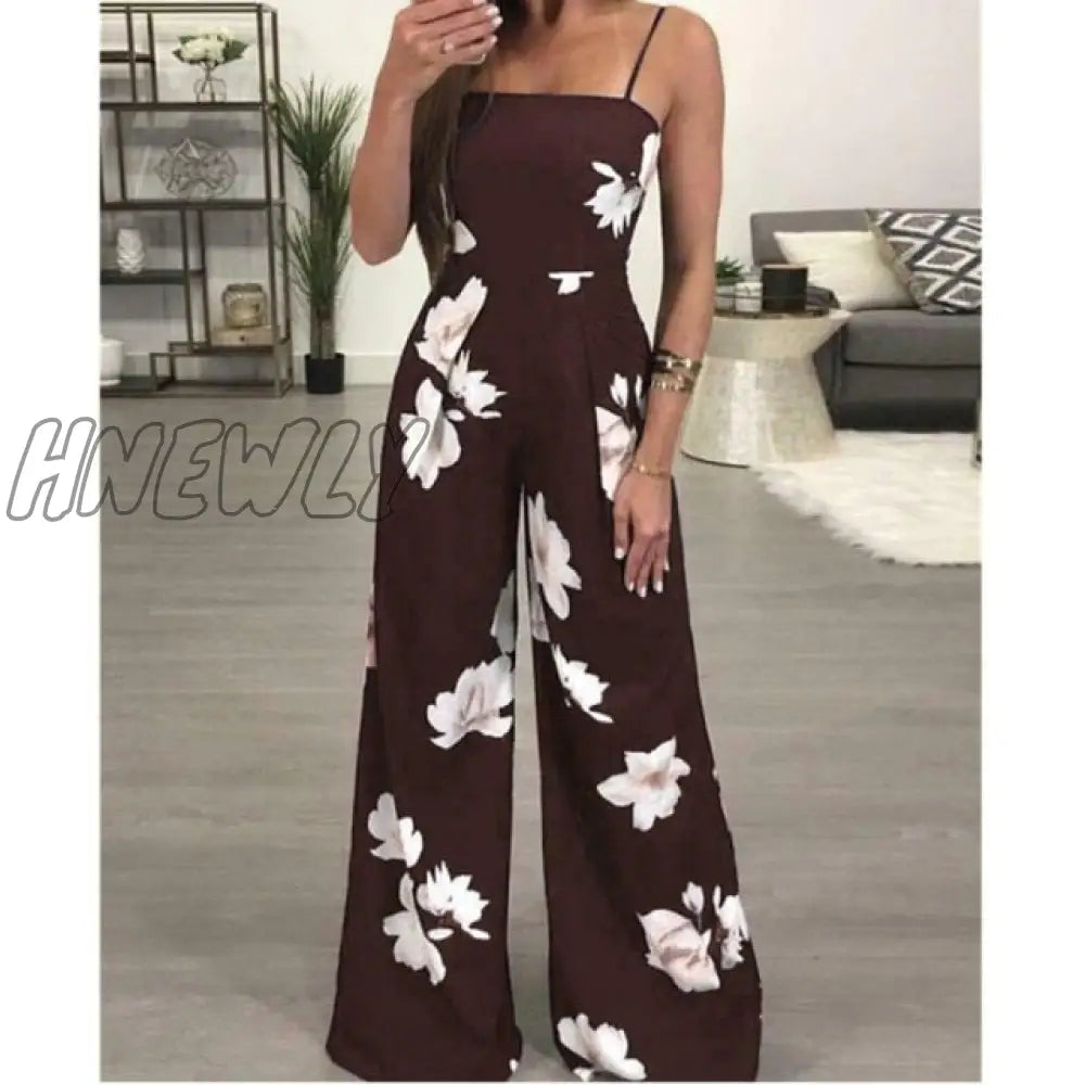 Women Super Comfy Floral Dungarees Jumpsuit Fashion Trend Sling Print Wide Leg Loose Long Pant