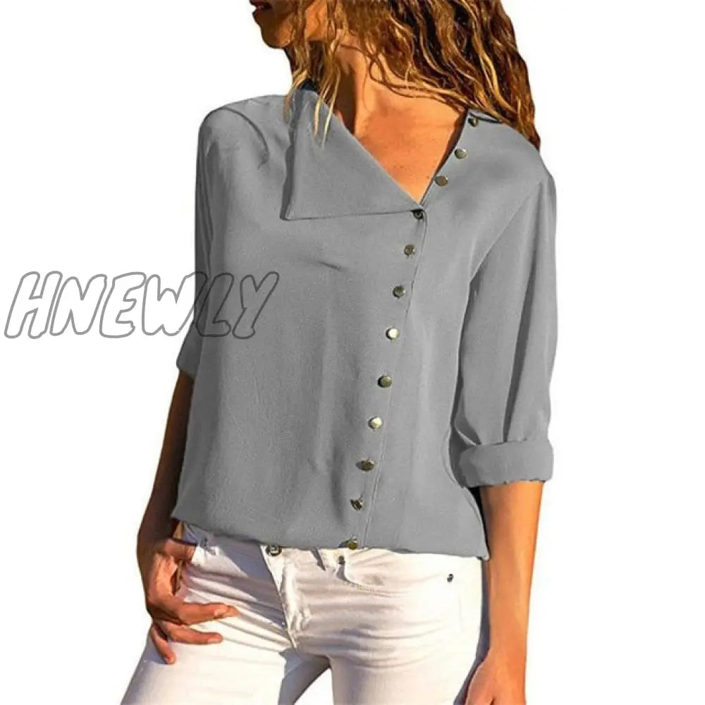 Women Tops And Blouses Fashion Long Sleeve Skew Collar Chiffon Blouse Casual Plus Size Elegent Work