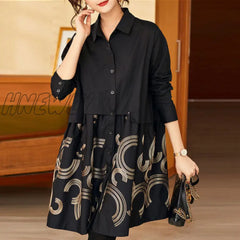 Women Trench Coat Embroidered Shirt Tops Spring Autumn New Long - Sleeved Loose Mid - Length Large