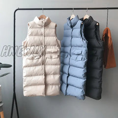 Women Winter Vest Coat Stand Collar Long Warm Tops Chaleco Mujer Gilet Casaco Feminino Outfits