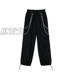 Women’s Cargo Pants Buckle Ribbon Pocket Jogger Elastic Waist High Hip Hop Streetwear Harajuku