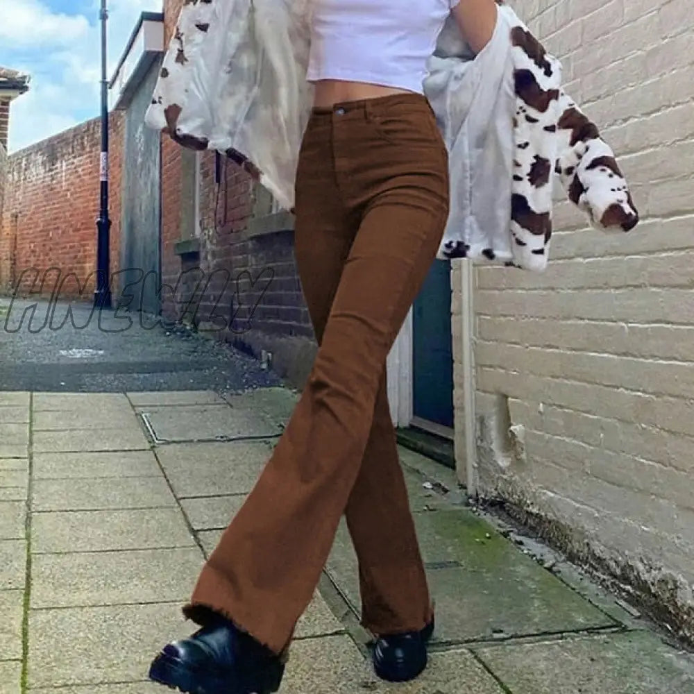 Women’s Jeans Woman High Waist Flared Jeans Khaki Black Brown Pants Pants For Women Clothing