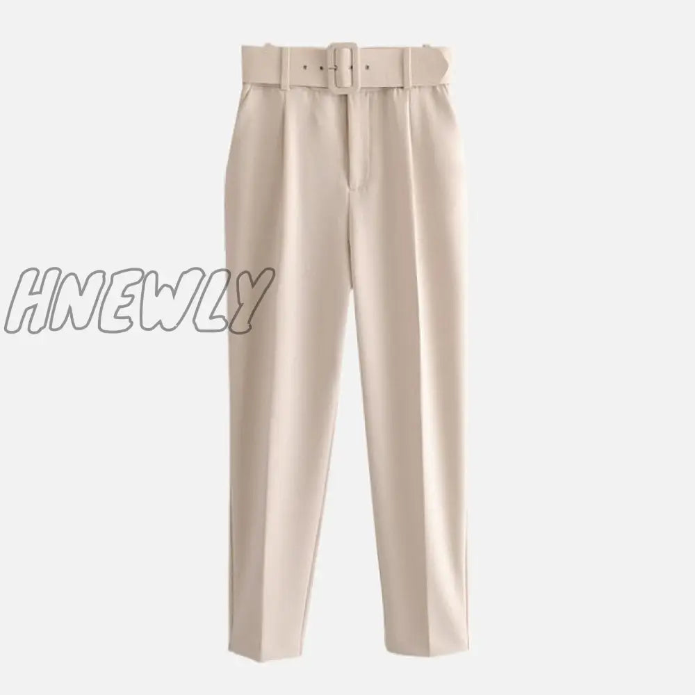 Women’s Pants High Waist With Belt Classic Pockets Office Lady Ankle - Length Trousers Female