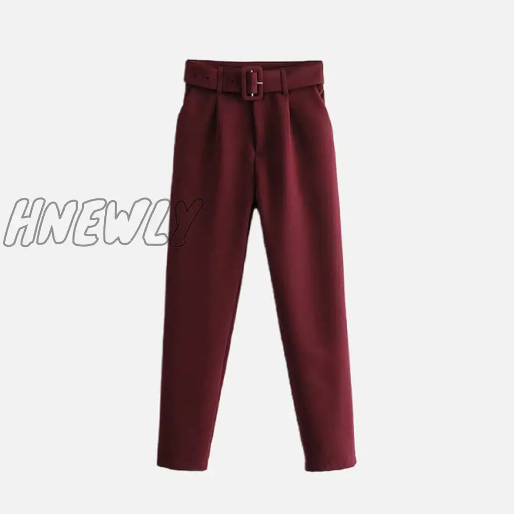 Women’s Pants High Waist With Belt Classic Pockets Office Lady Ankle - Length Trousers Female