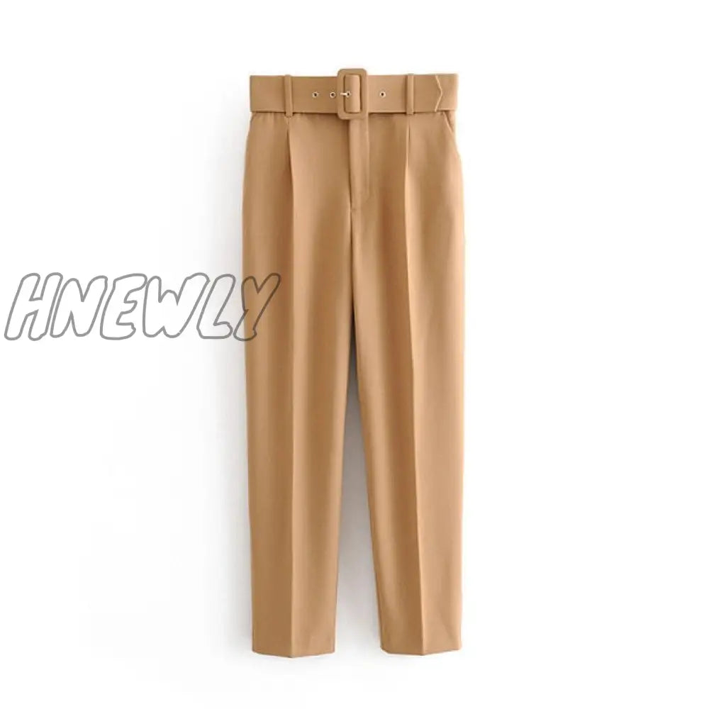 Women’s Pants High Waist With Belt Classic Pockets Office Lady Ankle - Length Trousers Female