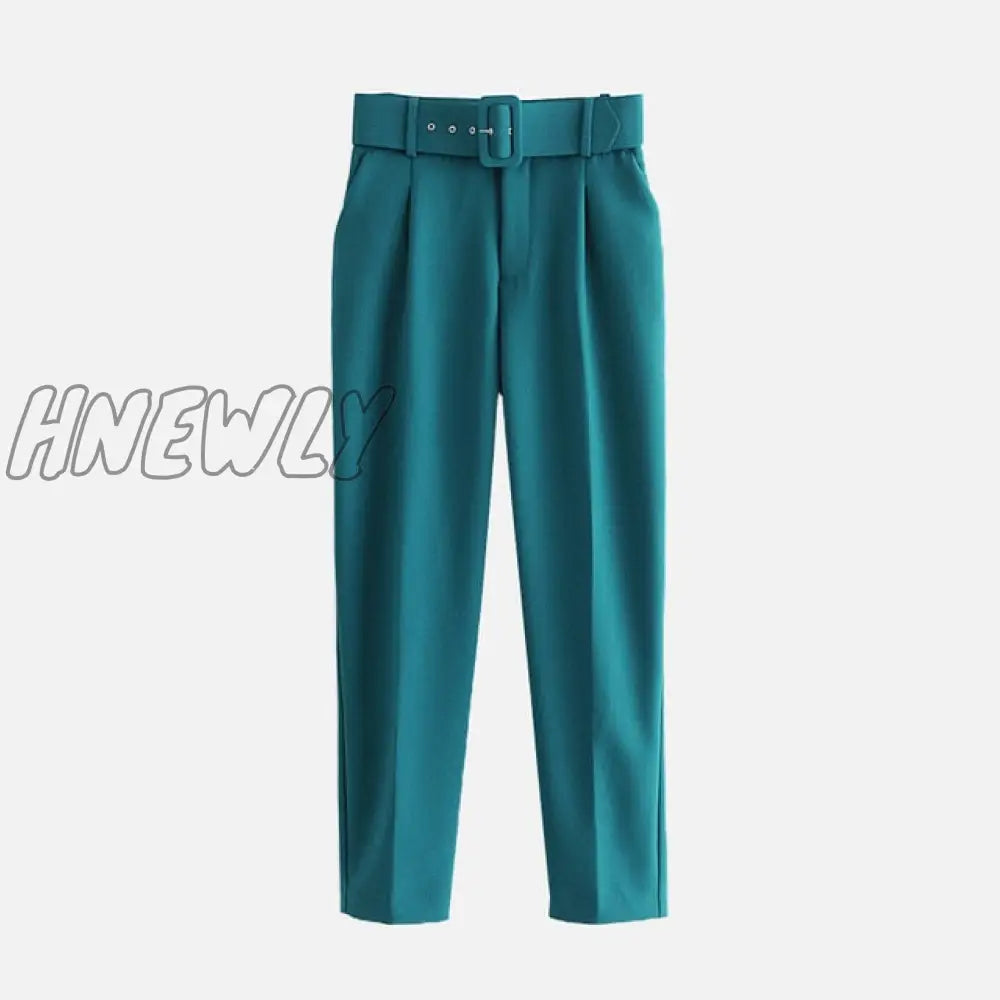 Women’s Pants High Waist With Belt Classic Pockets Office Lady Ankle - Length Trousers Female