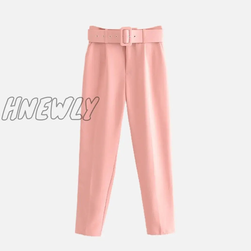 Women’s Pants High Waist With Belt Classic Pockets Office Lady Ankle - Length Trousers Female