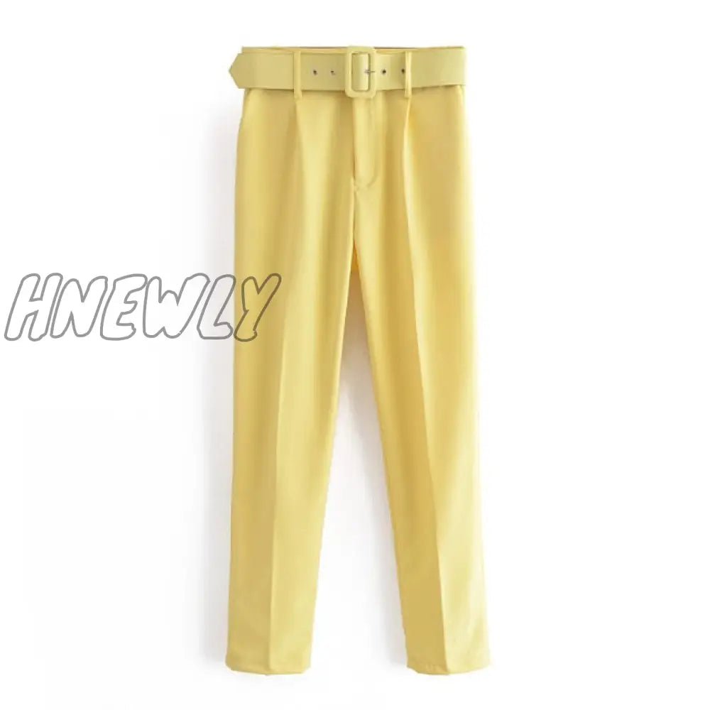 Women’s Pants High Waist With Belt Classic Pockets Office Lady Ankle - Length Trousers Female