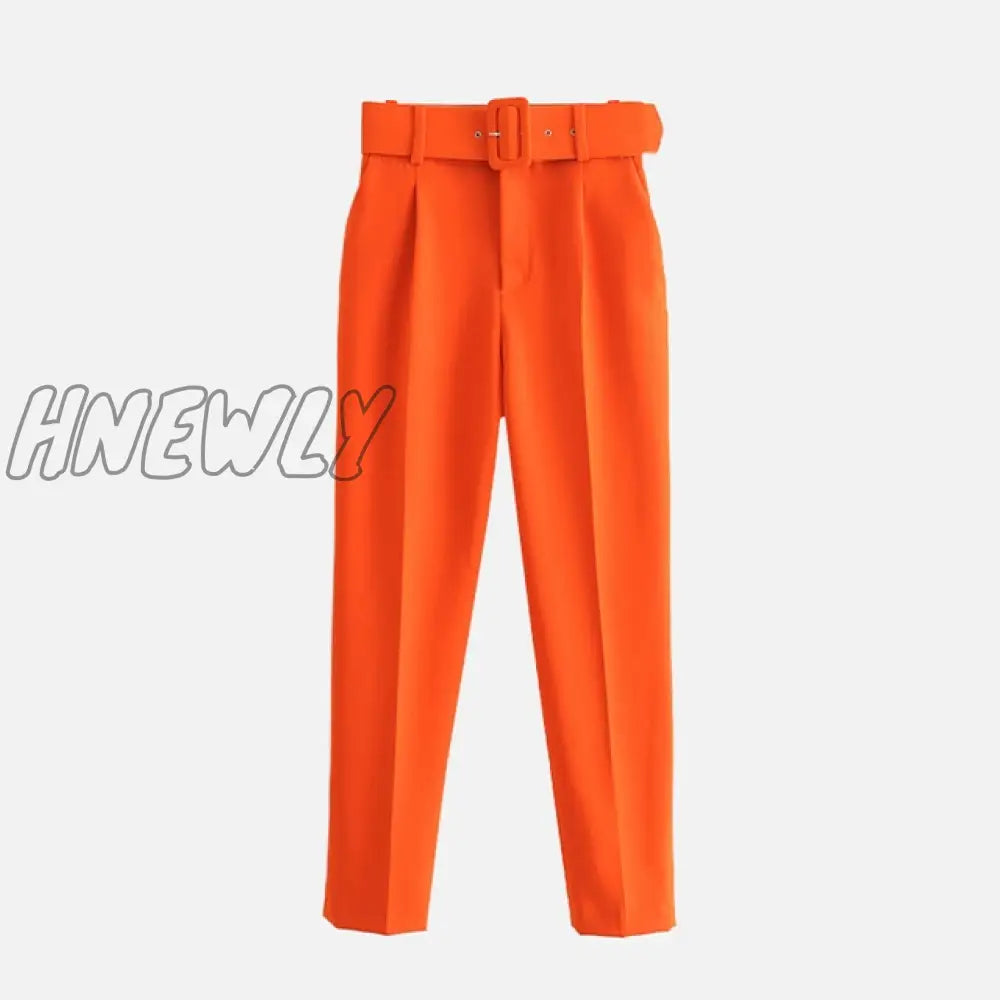 Women’s Pants High Waist With Belt Classic Pockets Office Lady Ankle - Length Trousers Female