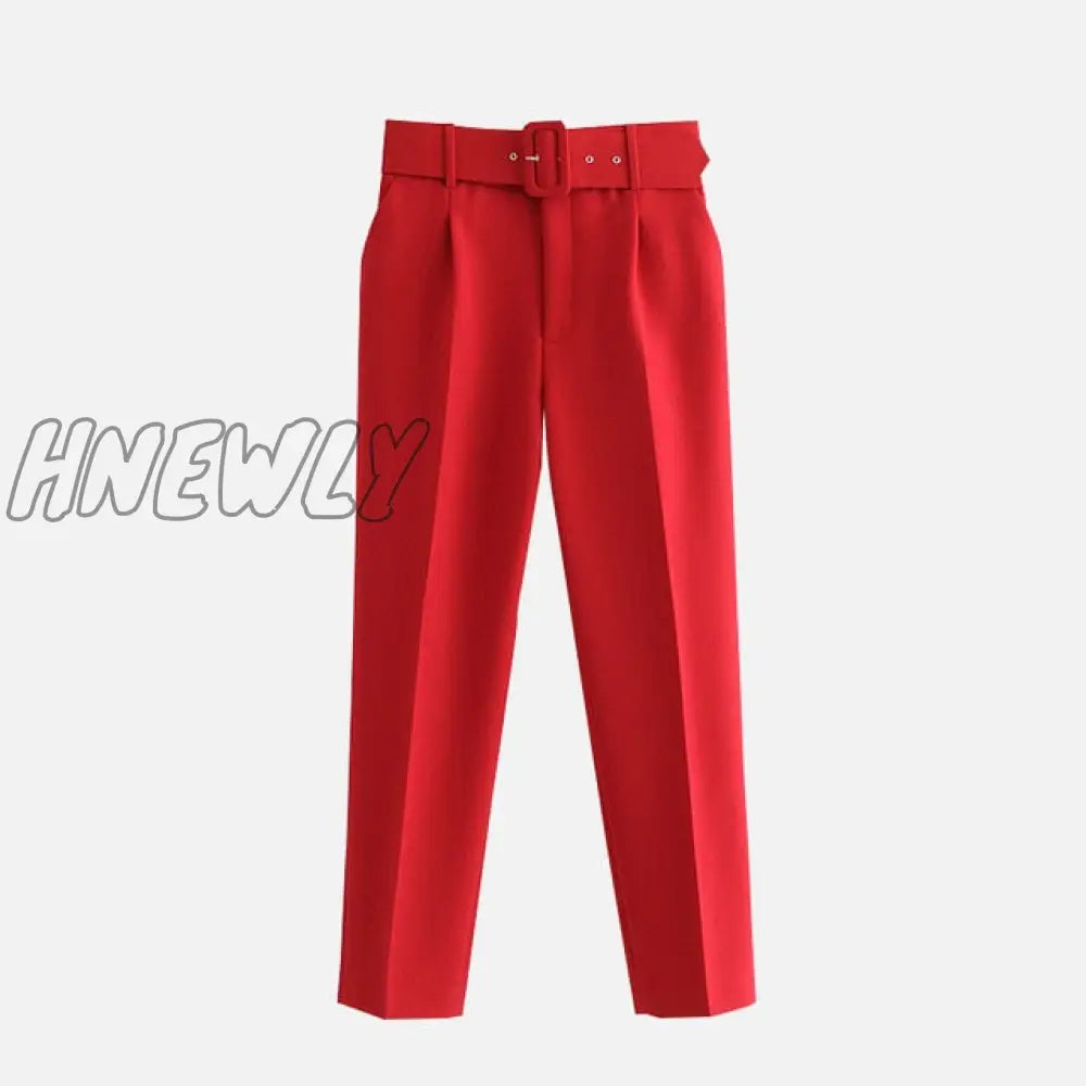 Women’s Pants High Waist With Belt Classic Pockets Office Lady Ankle - Length Trousers Female