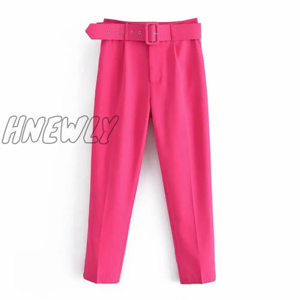 Women’s Pants High Waist With Belt Classic Pockets Office Lady Ankle - Length Trousers Female