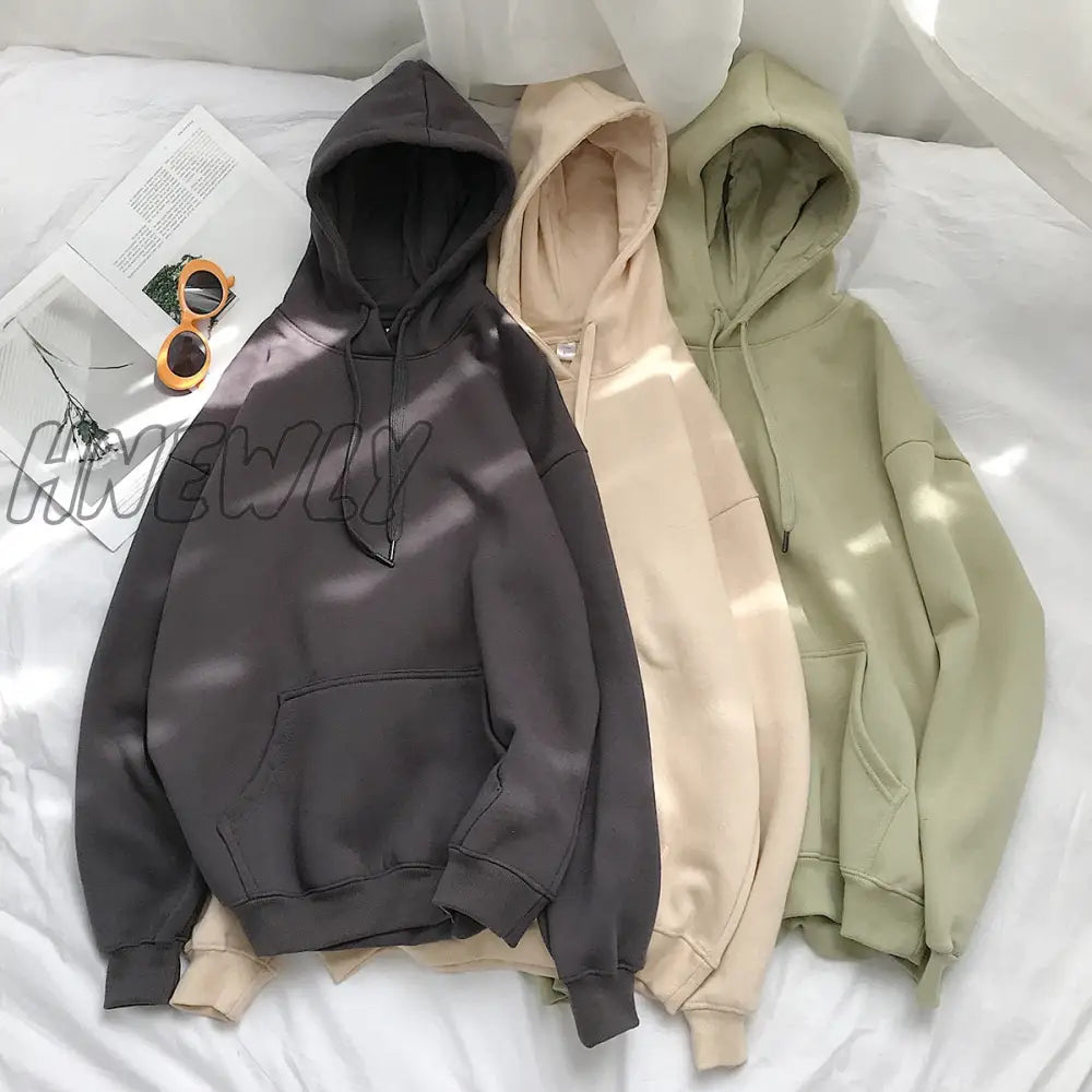 Women’s Solid Color Sweatshirts Drawstring Casual Full Sleeve Hooded Pullovers Autumn Winter