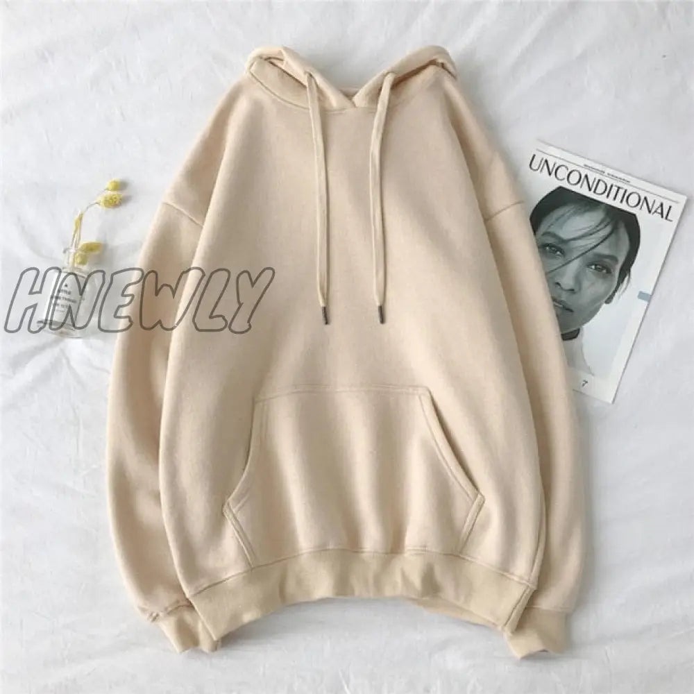 Women’s Solid Color Sweatshirts Drawstring Casual Full Sleeve Hooded Pullovers Autumn Winter