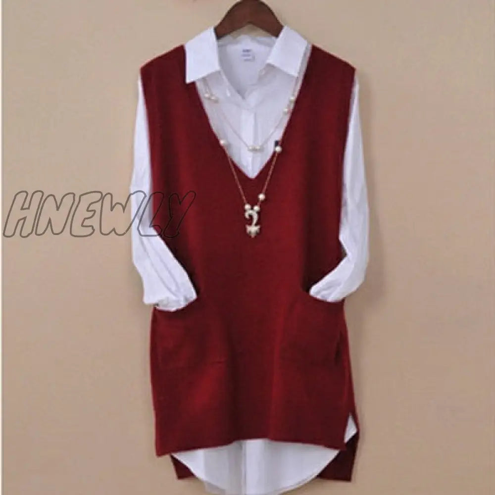 Women’s Spring Autumn Cashmere Knitted Vest Both Sides Split Loose Sweater Waistcoat Female