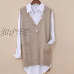 Women’s Spring Autumn Cashmere Knitted Vest Both Sides Split Loose Sweater Waistcoat Female