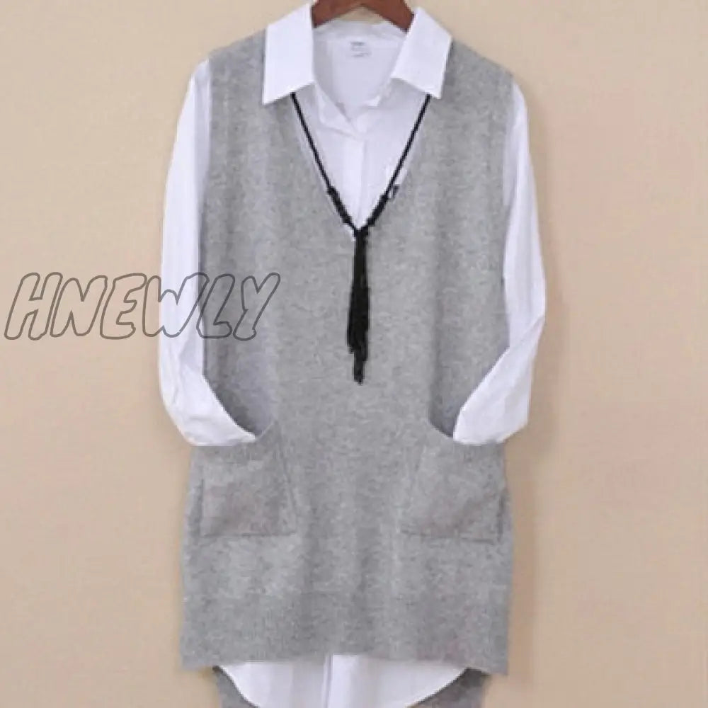 Women’s Spring Autumn Cashmere Knitted Vest Both Sides Split Loose Sweater Waistcoat Female