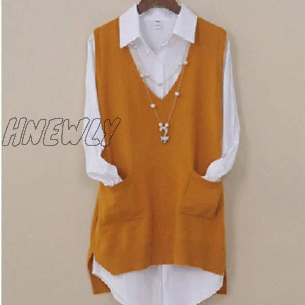 Women’s Spring Autumn Cashmere Knitted Vest Both Sides Split Loose Sweater Waistcoat Female