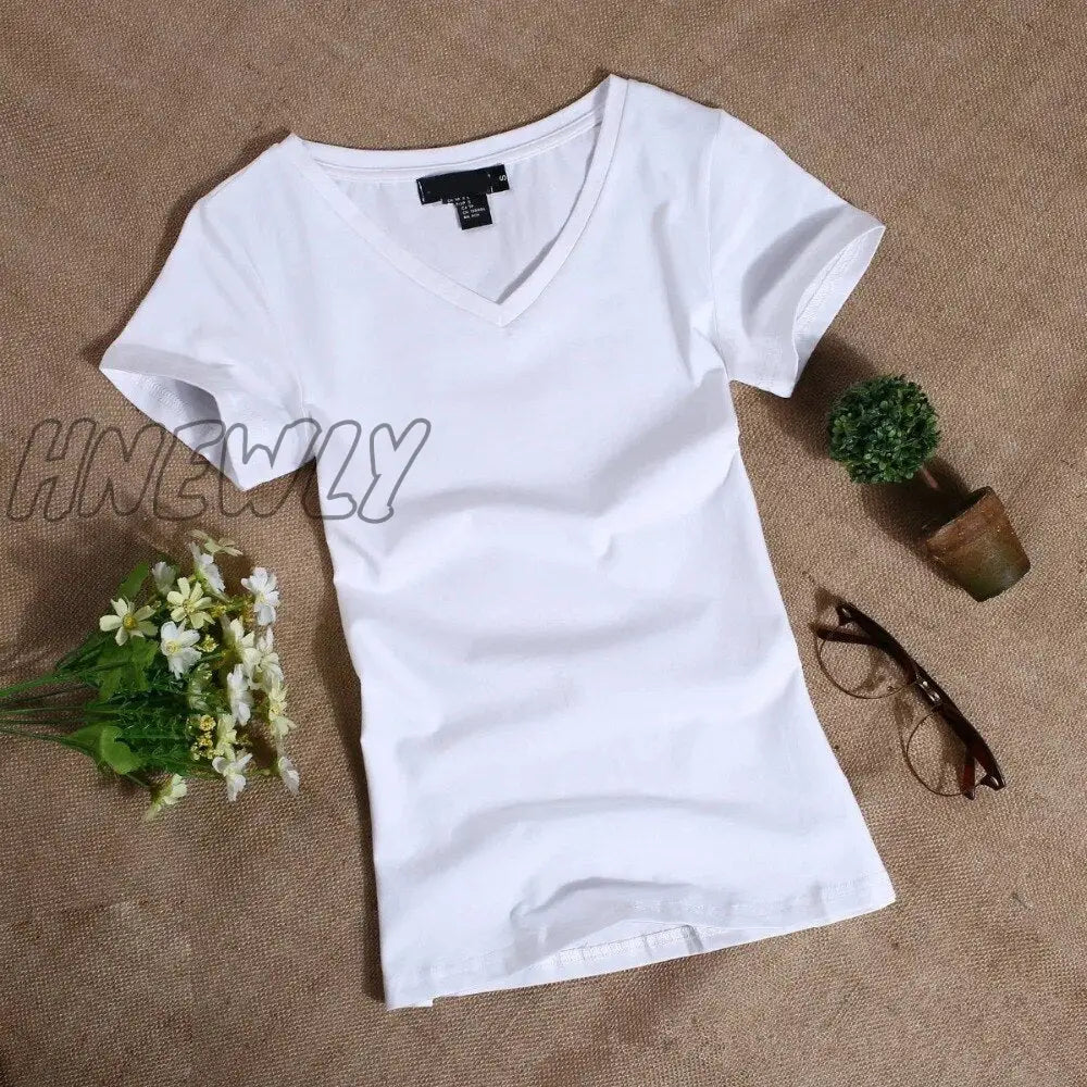 Women’s T Shirt Women Short Sleeved Slim Solid Color Simple Pure Tee Womens T - Shirt For Female