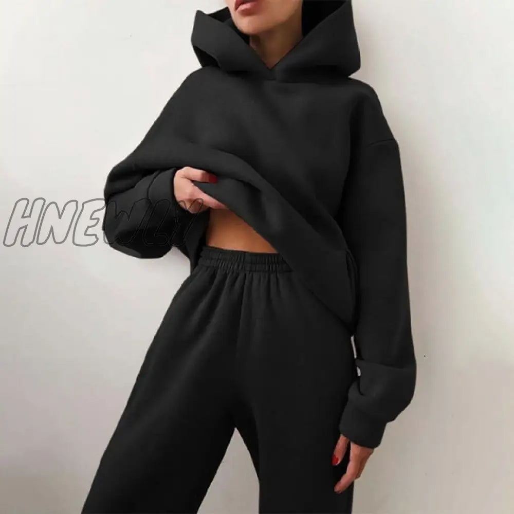 Women’s Tracksuit Suit Autumn Fashion Warm Hoodie Sweatshirts Two Pieces Oversized Solid Casual