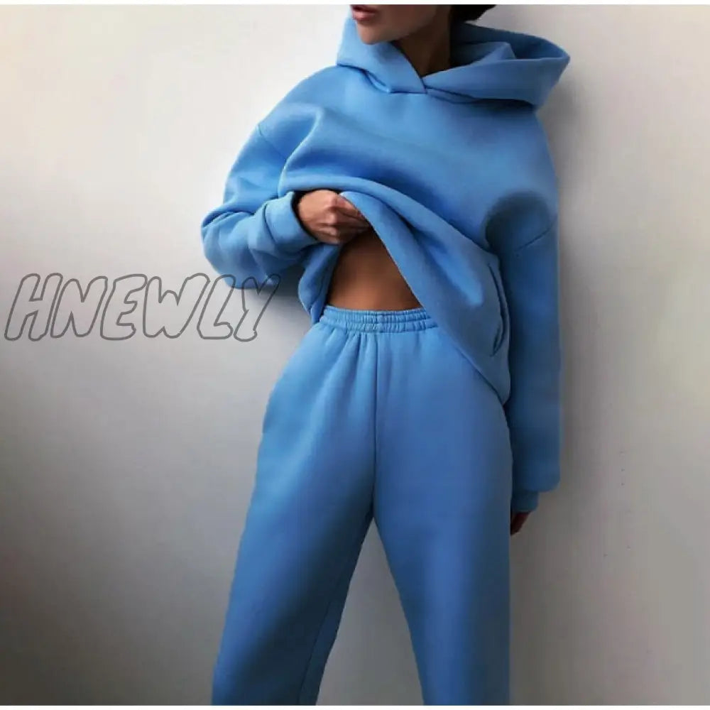 Women’s Tracksuit Suit Autumn Fashion Warm Hoodie Sweatshirts Two Pieces Oversized Solid Casual