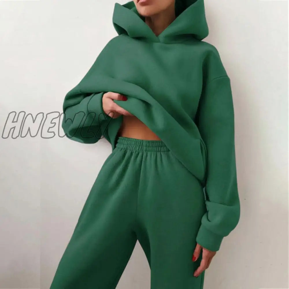 Women’s Tracksuit Suit Autumn Fashion Warm Hoodie Sweatshirts Two Pieces Oversized Solid Casual