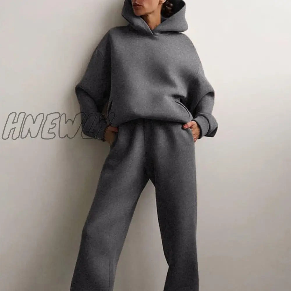 Women’s Tracksuit Suit Autumn Fashion Warm Hoodie Sweatshirts Two Pieces Oversized Solid Casual